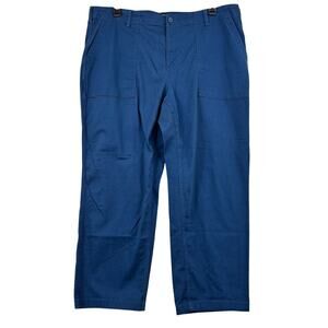 Lands End Pants 20W Blue High Rise Utility Straight Leg Pockets Cotton Stretch
